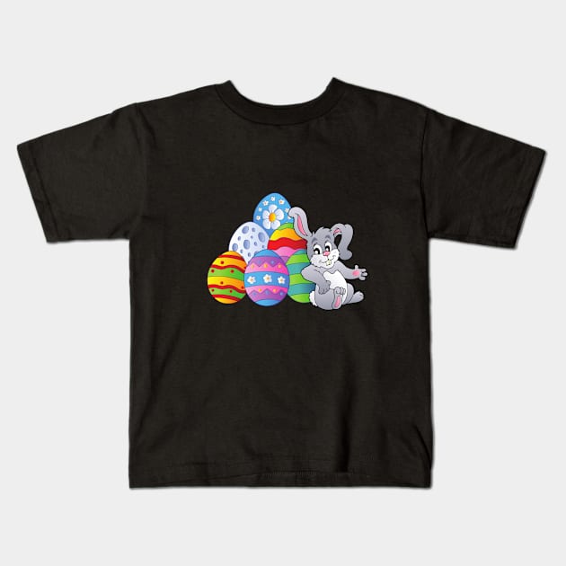 Happy Easter Bunny and Colorful Eggs Kids T-Shirt by IlanaArt